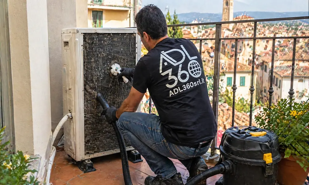 Pulizia unità esterna condizionatore in abitazione indipendente del territorio empolese