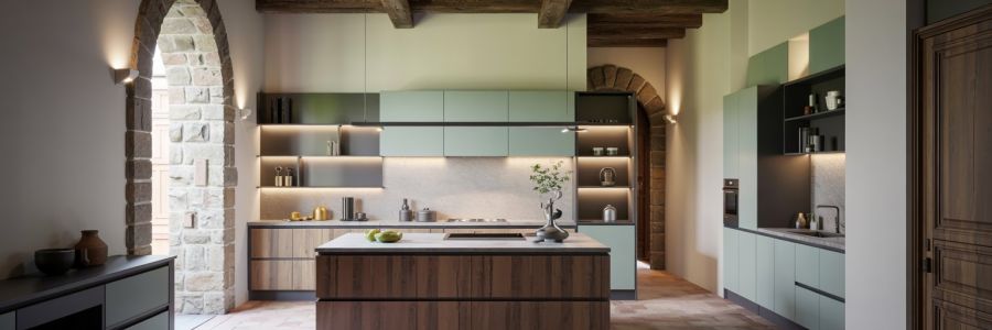 Cucina con isola in stile contemporaneo in un appartamento fiorentino