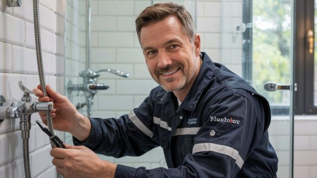 Tecnico che esegue una riparazione idraulica