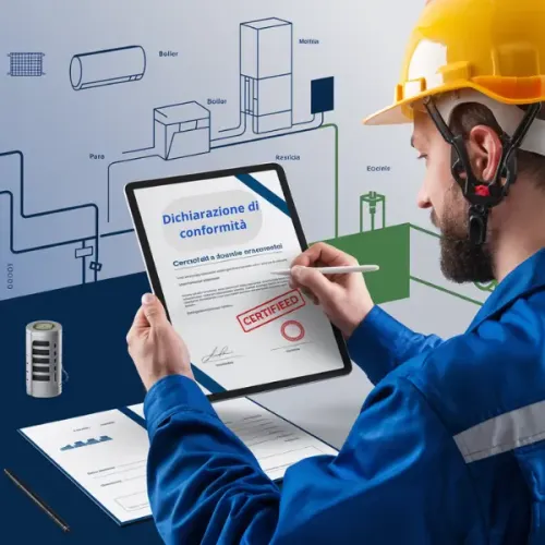 Tecnico che compila la dichiarazione di conformità per impianti termici e climatizzazione – ADL 360 srl