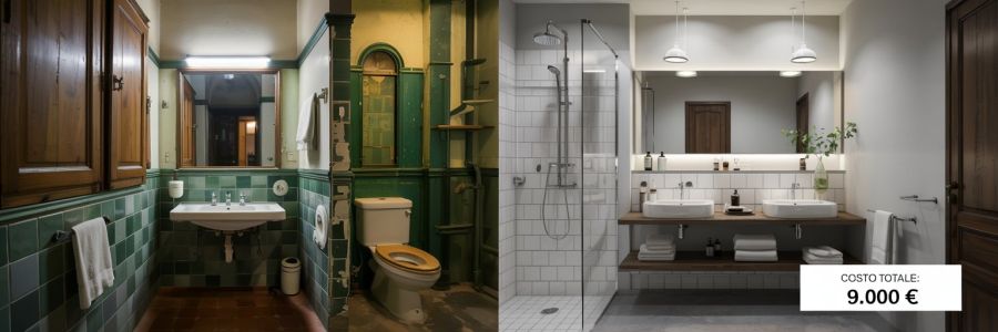 Prima e dopo ristrutturazione bagno a Firenze con costo dell'intervento